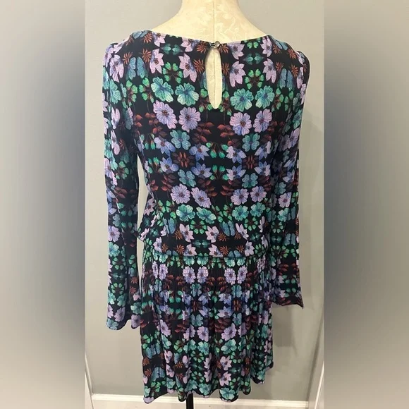 Artelier Nicole Miller Black Floral Print Long Sleeve Mini Dress Size S  Petite - www.joarbit.com